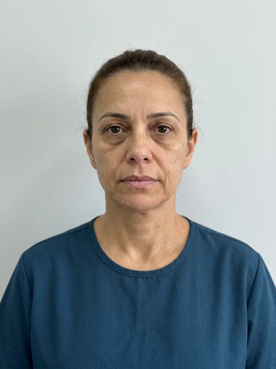 Foto frontal da pessoa fictícia antes da simulação